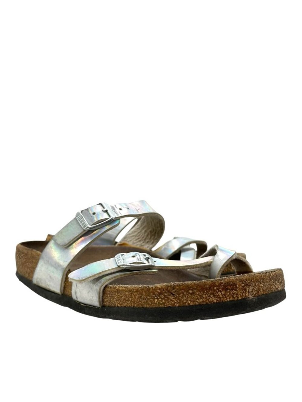 Birkenstock Mayari Sandals 37 6.5 Toe Loop Birko-Flor Metallic Iridescent Shiny